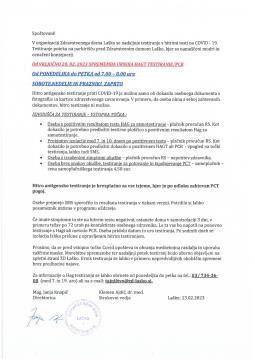 Sprememba urnika testiranj v ZD Laško